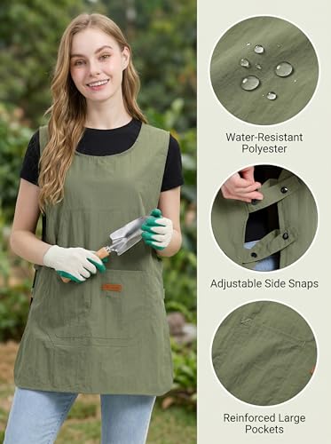 Molaxhome Smock Apron Unisex Waterproof Cobbler Apron with 3 Large Pockets - color: Green