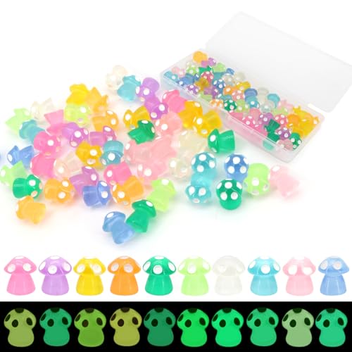 50Pcs Luminous Mini Mushrooms, Small Fairy Garden Mushrooms, Tiny Mushrooms Figurines for DIY Craft Micro Landscaping Decoration - color: 50pcs Mini Mushrooms
