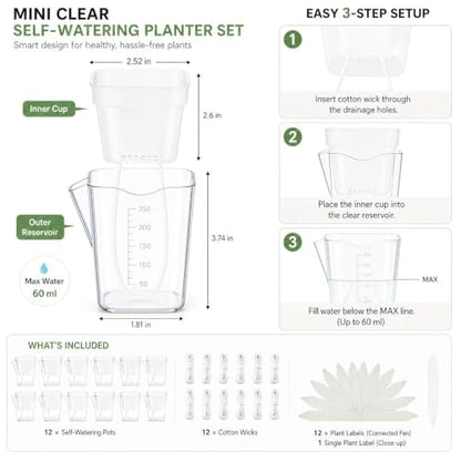 12 Pack 2.5 Inch Clear Self Watering Pots for Indoor Plants