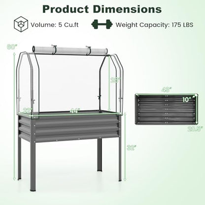 Giantex Raised Garden Bed with Legs & Greenhouse Cover, 44x20x60 Elevated Metal Planter Box with Roll-up Door, Outdoor Mini Greenhouse for Vegetable Flower Herb Patio Balcony (Gray,1) - color: Gray
