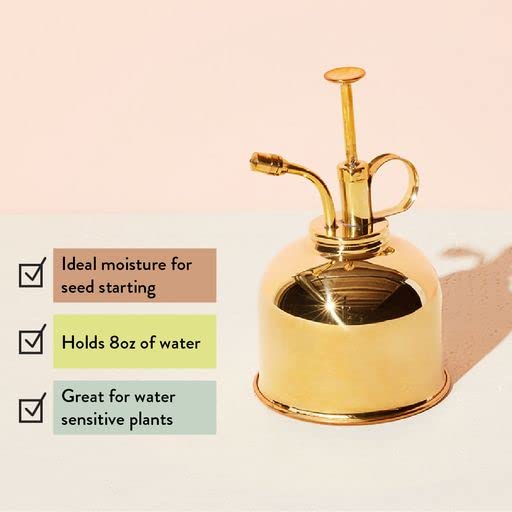 Modern Sprout Plant Mister - 8 oz Indoor Watering Can & Sprayer - Brass - color: Gold
