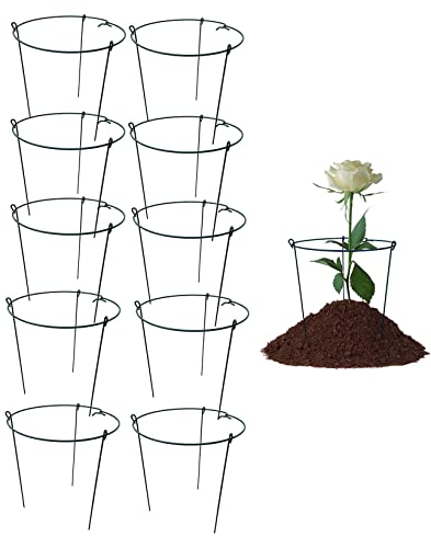10 Pack 10" Wide x 16" High Peony Cage Rings Garden Plant Support Brace Round Metal Plant Stakes Rings, Strong Large Garden Supports for Flowers, Peonies, Rose, Lily - size: 10"x16" Pack of 10