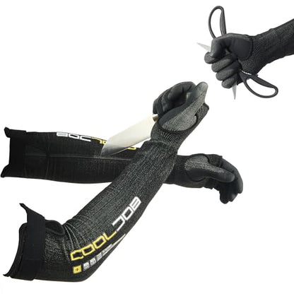 COOLJOB A5 Cut Resistant Touchscreen Work Gloves and Adjustable Arm Sleeves, No Glass Fiber&Steel, Construction, Gardening - size: Small