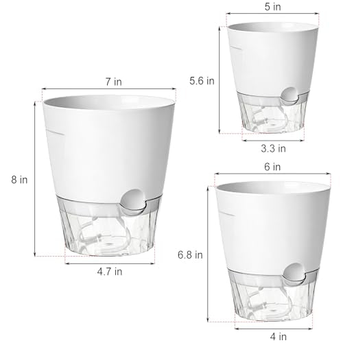 Hayder 5/6/7 Inch Self Watering Pots for Indoor Outdoor Plants 6 Pack - color: White