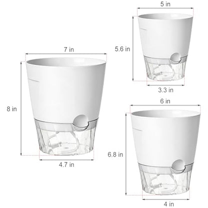 Hayder 5/6/7 Inch Self Watering Pots for Indoor Outdoor Plants 6 Pack - color: White