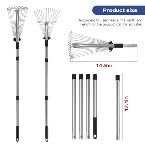 Adjustable Metal-Leaf Rake with Telescopic Handle