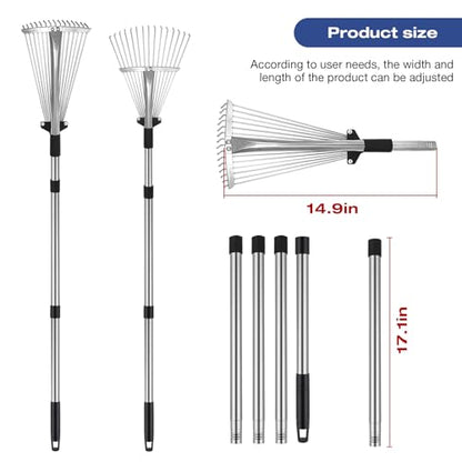 Adjustable Metal-Leaf Rake with Telescopic Handle