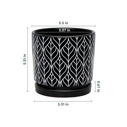 Flower Pots,5.5 Inch Black Ceramic Planters with Drainage Hole Set of 4 - color: Black