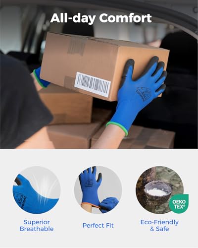 toolant Crinkle Latex Work Gloves, 12 Pairs, Black & Blue, Medium - color: Black & Blue, size: Medium