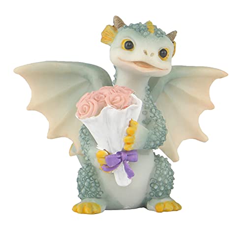 Mini Dragon Figurine, Resin Home Decor, Cute Ornaments, Lucky Animal Garden Statue for Micro Landscape - color: Hold Flower