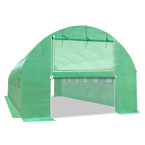 BenefitUSA Greenhouse Replacement PE Cover ONLY for Walk-in Greenhouse 2 Zipper Doors Air Ventilation, Frame NOT Included (26'x10'x7', Green) - size: 26'x10'x7', Green