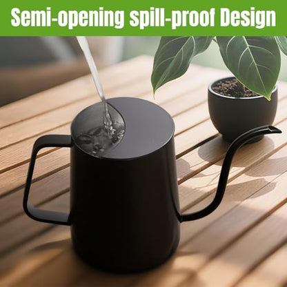 Small Watering Can for Indoor Plants, 34 oz Stainless Steel, Black - size: 34oz
