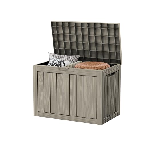 45 Gallon Small Outdoor Storage Deck Box, Waterproof Patio Storage Bin for Poolside, Garden, Lockable & UV-Resistant, Grey - color: Grey, size: 45 Gallon