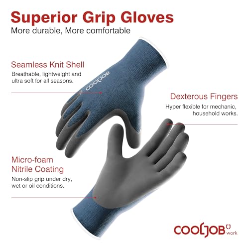 COOLJOB 6 Pairs Gardening Gloves for Men, Breathable Rubber Coated, Medium - color: Black & Blue (Nitrile Touchscreen), size: Medium (Pack of 6)