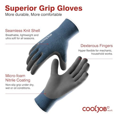 COOLJOB 2 Pairs Gardening Gloves for Men, Breathable Rubber Coated, Medium - color: Black & Blue (Nitrile Touchscreen), size: Medium (Pack of 2)