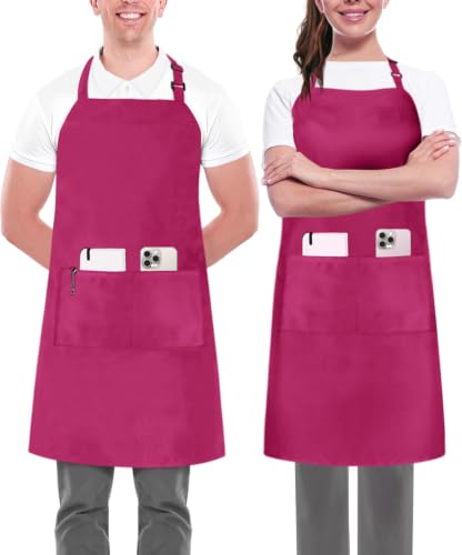 Utopia Kitchen Bib Aprons 2 Pack Adjustable With 2 Pockets - color: Pink