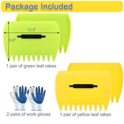 2 Sets Leaf Scoops Hand Rakes, Lightweight Plastic Leaf Grabbers