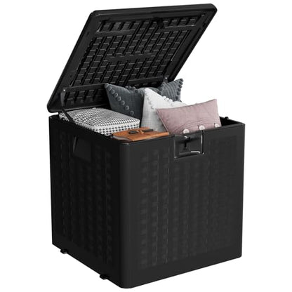 IDEALHOUSE 28 Gal Waterproof Blow Molded Resin Deck Box, Black - color: Black, size: 28 Gallon