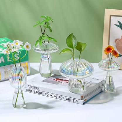 Mushroom Vase, Set of 6 Clear Glass Propagation Stations Vases - color: Clear