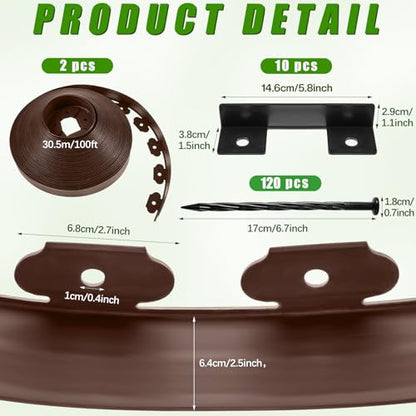Sasylvia 2.5 Inch x 200 FT Landscape Edging, Brown Plastic Garden Border - color: Brown, size: 2.5 Inch x 200 FT