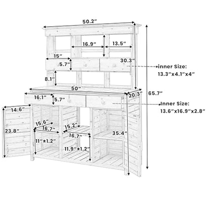 Merax 65.7" Tall Garden Potting Bench with Hutch, 3 Shelves, 6 Drawers, 2 Cabinets & Hooks - color: Brown