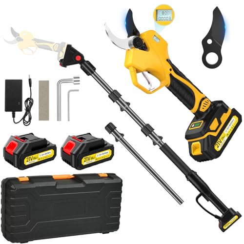 Electric Pruning Shears Cordless with 8FT Pole, Max Cutting Diameter 2.7 inch, 21V 2 * 2Ah, 1000w Brushless Motor, Working time 6-10 h, Electric Pruning Shears Suitable for Gardens, Orchards, Farms - color: Yellow-pole