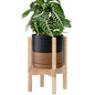 D'vine Dev Ceramic Pot with Natural Wood Stand, Black/Tan, 8 in, 55-B-N-7 - color: Black/Speckled Tan Pot + Natural Stand, size: 8 Inch