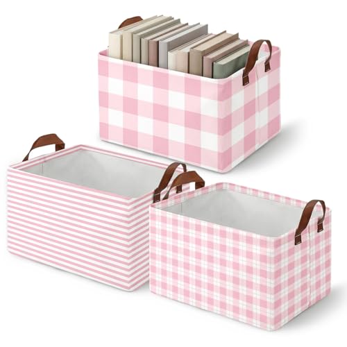 Britimes Pink Storage Baskets for Gifts, Toy Storage Bins Box, 3 Pack - color: Pink Checkered