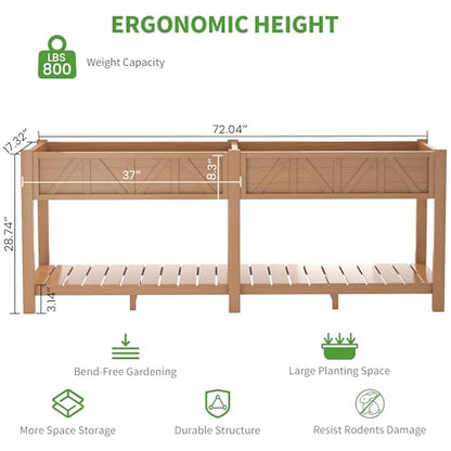 HIPS All-Weather Elevated Raised Garden Bed with Legs,72"L x 17"W x 28.7"H - color: Teak, size: 72"L-Without Wheels