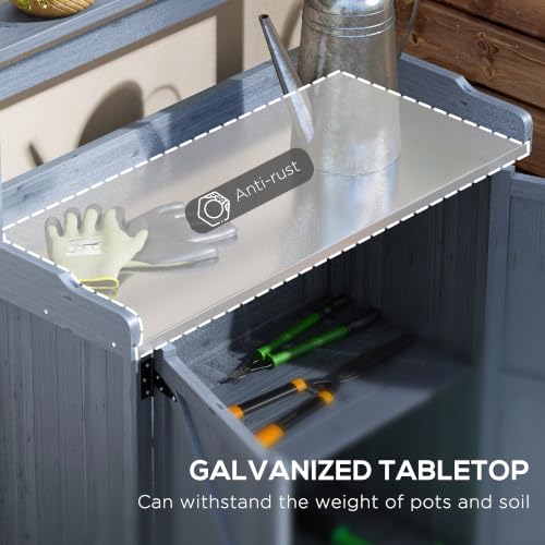Outsunny Potting Bench, Outdoor Wooden Potting Table w/ 2 Shelves, Gray