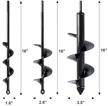 Set 3 (1.6x16, 2.6x16, 3.5x16) Solid Shaft Auger Drill Bit for Planting - Easy Planter Garden Auger - Bulb & Bedding Plant Augers - Post Hole Digger for 3/8” Hex Drive Drill