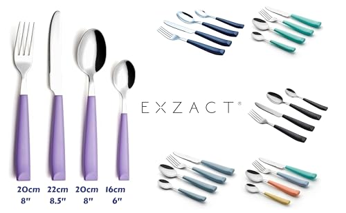 EXZACT 16 pcs Flatware Set Stainless Steel Wide Handles Serves 4 Lilac - color: Lilac x 16