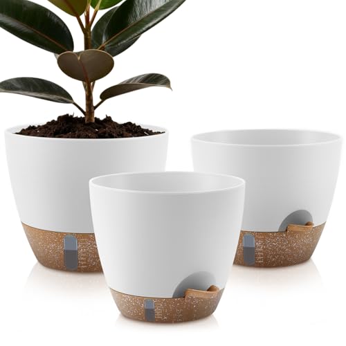 QRRICA 9/10/12 Inch Self Watering Pots for Indoor & Outdoor Plants - color: White, size: 12/10/9 Inch