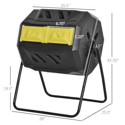 Outsunny Tumbling Compost Bin 360° Dual Chamber 43 Gallon, Yellow - color: Yellow