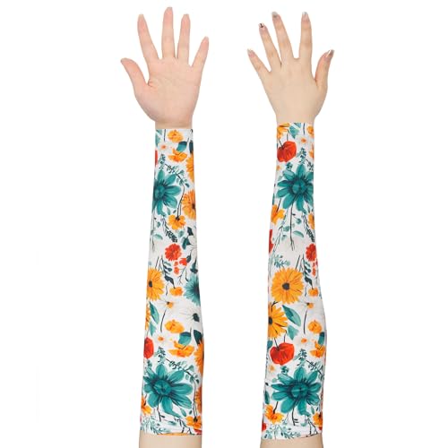 YAMEIZE Gardening Long Arm Sleeves for Women - Sun Protection Cooling Floral Sleeves to Cover Arm for Garden - color: Yelow Flower