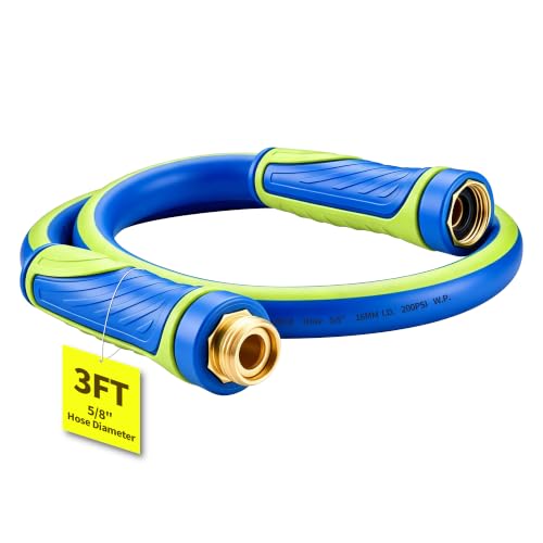 Garden Hose 3ft x 5/8", Heavy Duty Water Hose, Kink Resistant - color: Blue, size: 3FT
