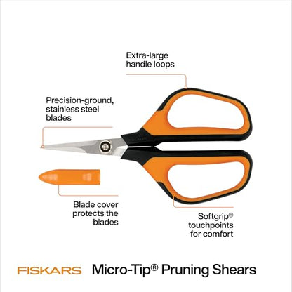 Fiskars 7" Loop Micro-Tip Pruning Shears, Garden Snips for Intricate Cuts, Flower (Pack of 6) - style: Micro-Tip Shears (Pack of 6)