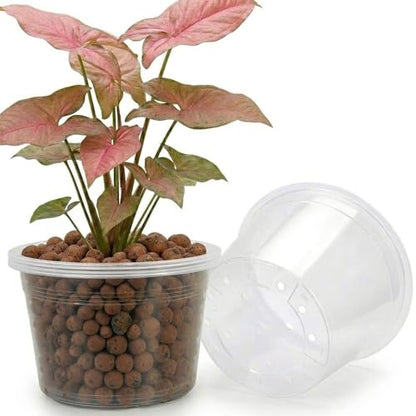 FUIJOL 12 Inch 4 Pack Large Clear Plastic Nursery Pots with Drainage - size: 12inch-4Pack