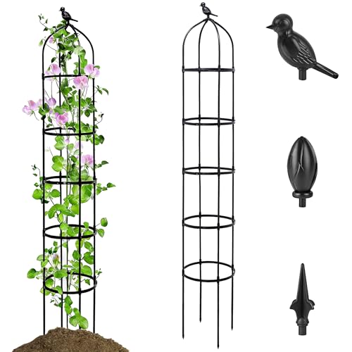 1 Pack Garden Obelisk Trellis for Climbing Plants Outdoor, 6.7FT Adjustable Metal Plant Support with 3 Decorative Tops, Black Rustproof Trellis for Roses, Tomatoes, Clematis & Vines - color: 1-Pack, size: 6.7 Feet