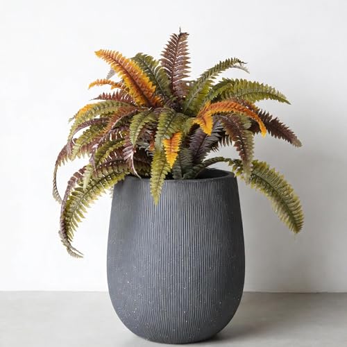 Worth Garden Large Dark Gray Round Planter, 12.5" x 18.5" Lightweight Magnesium Oxide Cement Plant Pot with a Striped Textured Finish, Raised Pattern Concrete Look, Drainage Hole, Indoor & Outdoor - color: Dark Grey, size: Large