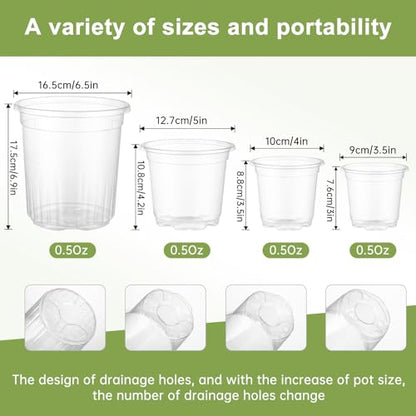 36 Pcs 6/5/4/3.5 In Clear Nursery Plant Pots with Drainage Holes, 20 Labels - size: 3.5/4/5/6.5 in-36p
