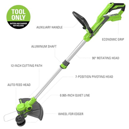 Greenworks 24V 12-Inch Cordless String Trimmer/Edger (Gen 2), Battery and Charger Not Included - style: 12" Gen 2 (Bare Tool)