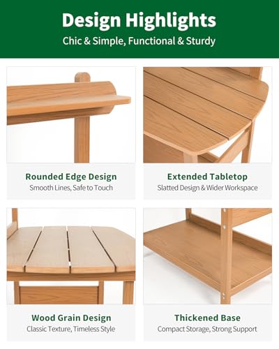 HIPS Outdoor Potting Table Bench with 3-Tier Storage Teak - color: Teak