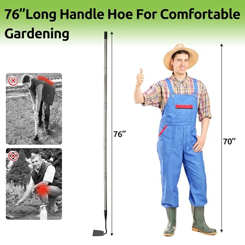 Cultivator Garden Tool Heavy Duty, Scuffle Loop Action Hoe Weeding Hand Tool for Women Kids Men, Metal Weeder Scraper Garden Hoe Rake Weed Puller Long Handle 76 inch - size: 76"