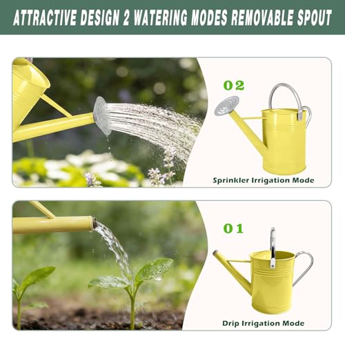 Metal Watering Can for Outdoor Plants, 1.7 Gallon Yellow Garden Watering Can for Flower, Houseplants, Galvanized Finish - color: Yellow-new