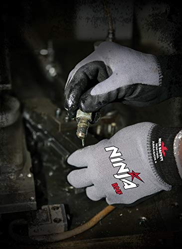MCR Safety Ninja BNF N96790L Work Glove, 15 Gauge Nylon/Spandex Shell, Breathable Nitrile Foam (BNF) Coated Palm & Fingertips, Large, Black / Gray, Grey - size: Large