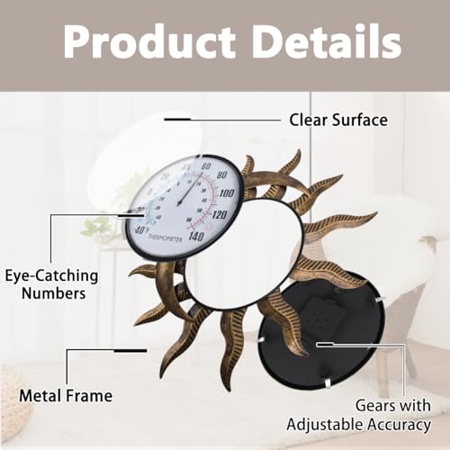 14" Sun-Moon Outdoor Thermometer, No Need Battery - color: Sun & moon