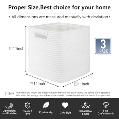 OIAHOMY Storage Cubes 11 Inch Storage Bins 3-Pack Square Baskets White - color: White