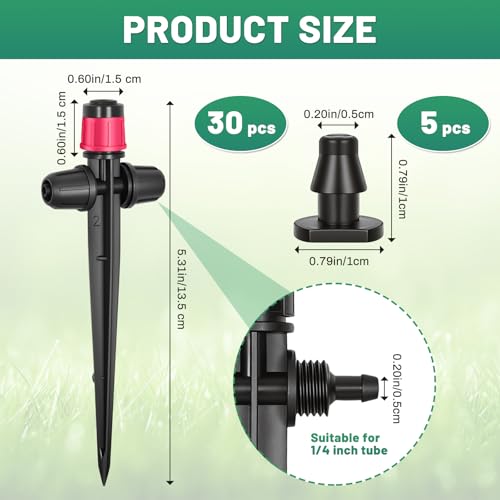 30Pcs 360° Adjustable Drip Drippers, Double Lock Emitters 1/4 Tubing - color: Red