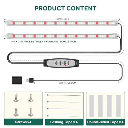 Grow Light Strips for Indoor Plants, 16" Full Spectrum Plant Light - size: 2 Bars